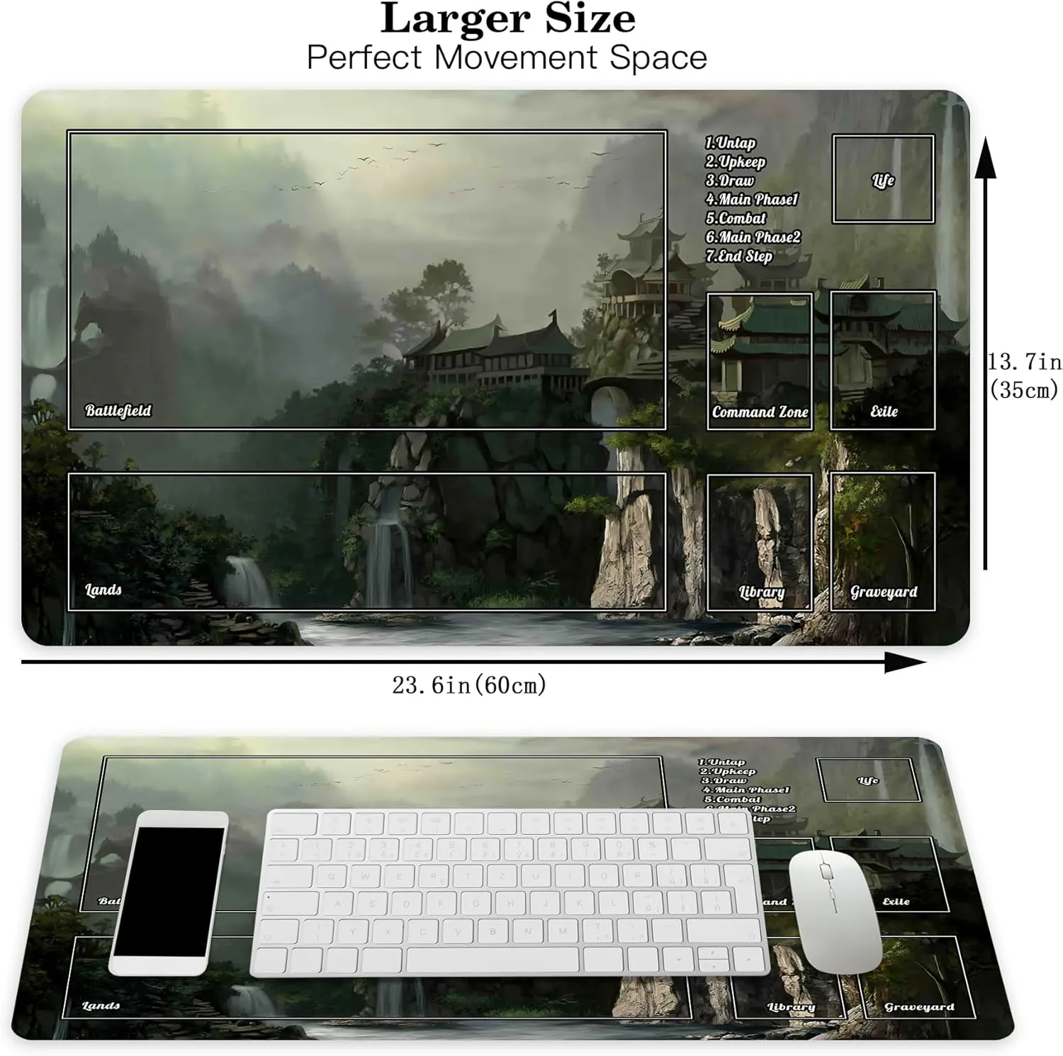 for Beginner 23.6X 13.7 inches MTG Playmat with Zones$ Landscape Trading Card TCG Play Mat eloquent bur Smooth Rubber Base Mouse Pad for MTG TCG Card Battle Game 