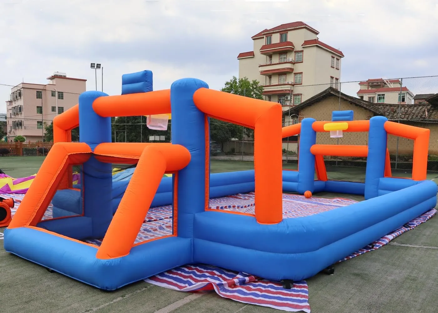 for Birthday/School Playground/Family/Team Games (Without Floor mat) Inflatable Soccer Basketball Sports Court Inflatable Soccer Pitch sculpt speckle handicraft proudly Field 2 in 1 Multiple Sport Game 