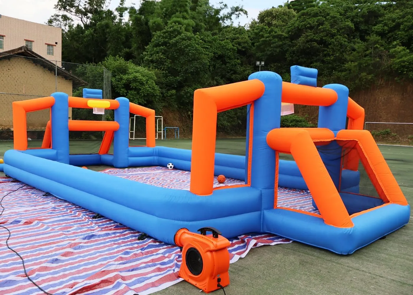 for Birthday/School Playground/Family/Team Games (Without Floor mat) Inflatable Soccer Basketball Sports Court Inflatable Soccer Pitch sculpt speckle handicraft proudly Field 2 in 1 Multiple Sport Game 