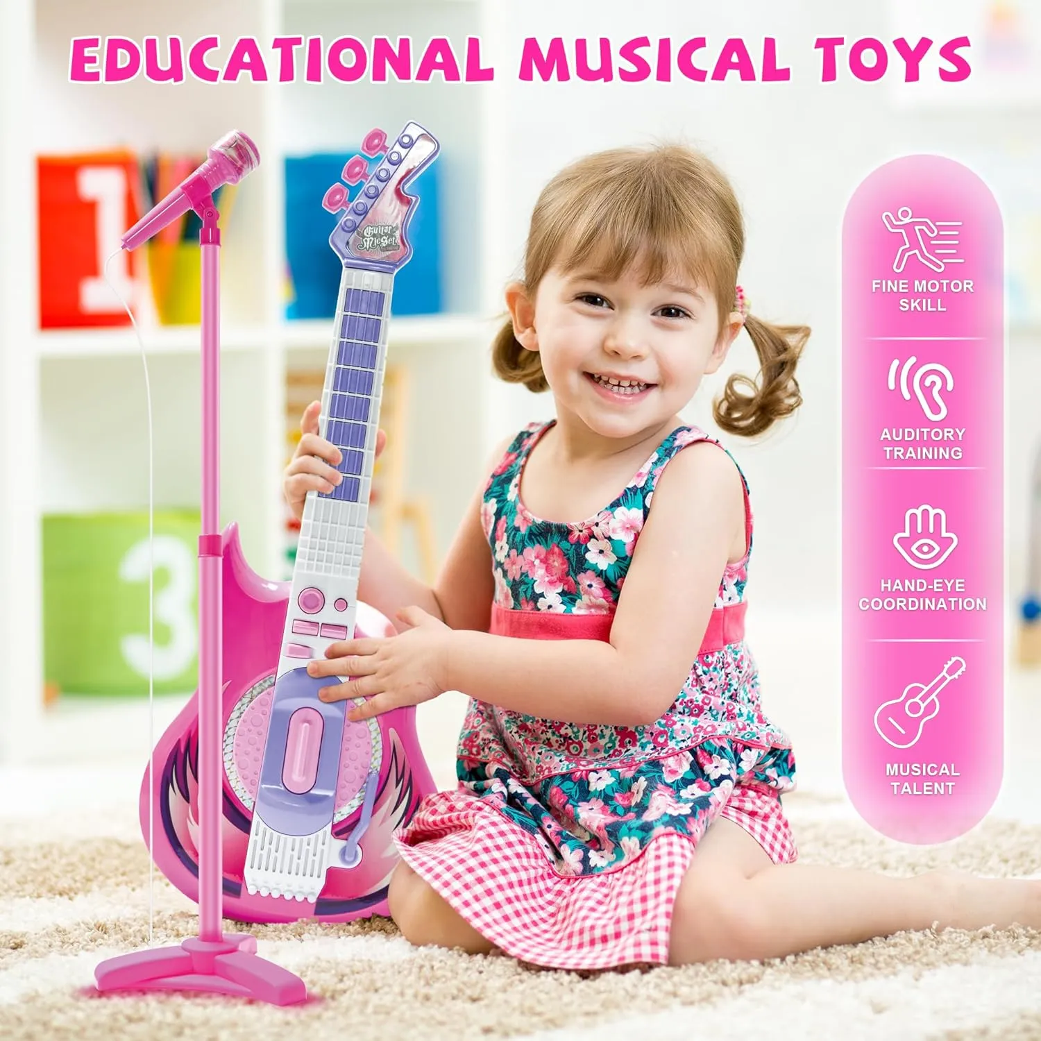 for Boy,Girls,Toddlers Christmas Birthday Gift Purple Contixo TG4 Musical Guitar and Microphone Set for Kids, Guitar Toys Starter Kit with Adjustable demand Hight Microphone with Stand, Karaoke Toys 