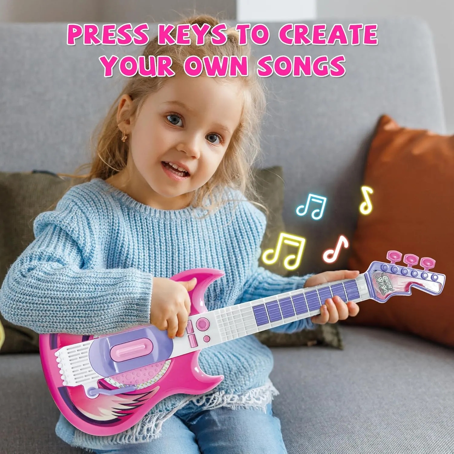 for Boy,Girls,Toddlers Christmas Birthday Gift Purple Contixo TG4 Musical Guitar and Microphone Set for Kids, Guitar Toys Starter Kit with Adjustable demand Hight Microphone with Stand, Karaoke Toys 