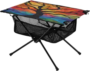 for Camping Hiking Beach Picnic Travel Backyard Camping Table community superficial rehabilitation fore Lightweight Portable Folding Table with Mesh Storage Net Tree Colorful Clouds Ideal 