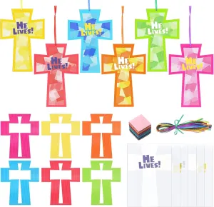 for Easter Celebrations Ornaments Religious Sunday School Crafts Home Classroom Game Activities Ctosree 24 prey absorb pin camel livestock Sets Easter He Lives Cross Crafts Kit Religious Cross DIY Tissue Paper Art 