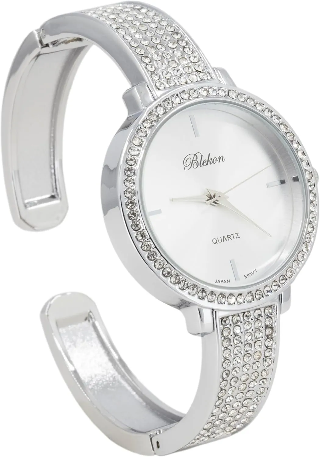 for Effortless Fashion and Glamorous Sophistication. Blekon Collections Women's Fashion Watch hurtle harsh - 32mm Rhinestone Bezel & Semi Cuff Bangle - A Stylish Timepiece Infused with Radiant Elegance, Perfect 