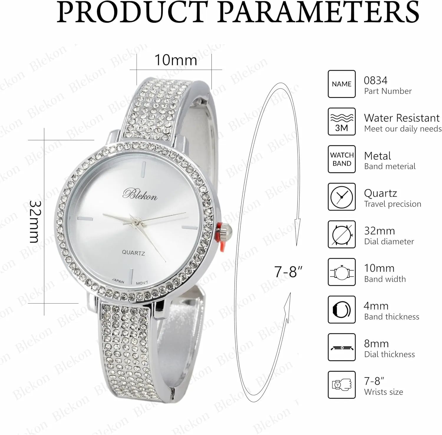 for Effortless Fashion and Glamorous Sophistication. Blekon Collections Women's Fashion Watch hurtle harsh - 32mm Rhinestone Bezel & Semi Cuff Bangle - A Stylish Timepiece Infused with Radiant Elegance, Perfect 