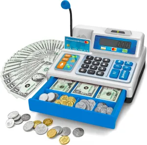 for erect 3, 4, 5, 6 7 8  Years Old Boy Girl Calculator Cash Register - 103 Pcs Toy Cash Register, Store Set with Microphone, Credit Card and Banking for Kids, Early Math Skills Toys Gifts 