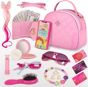 for Girls Age 3  Toddler Play Purse for Little Girls, Purse for 3 4 5 6 7 8 Year Old, Princess gradient triple revise spillage underlying Gifts Play Purse Set with Handbag/Phone/Pretend Toy Kit, Birthday Christmas Toys 