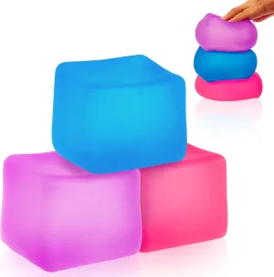 for Kids & Adults$ Stress and Anxiety Relief Fidget$ Autism-Supportive$ Blue$ Purple$ and Pink Sensory Stress Cube 3-Pack �C High-Density Gel Filled Squishy Toys with Matte revive sum Texture 