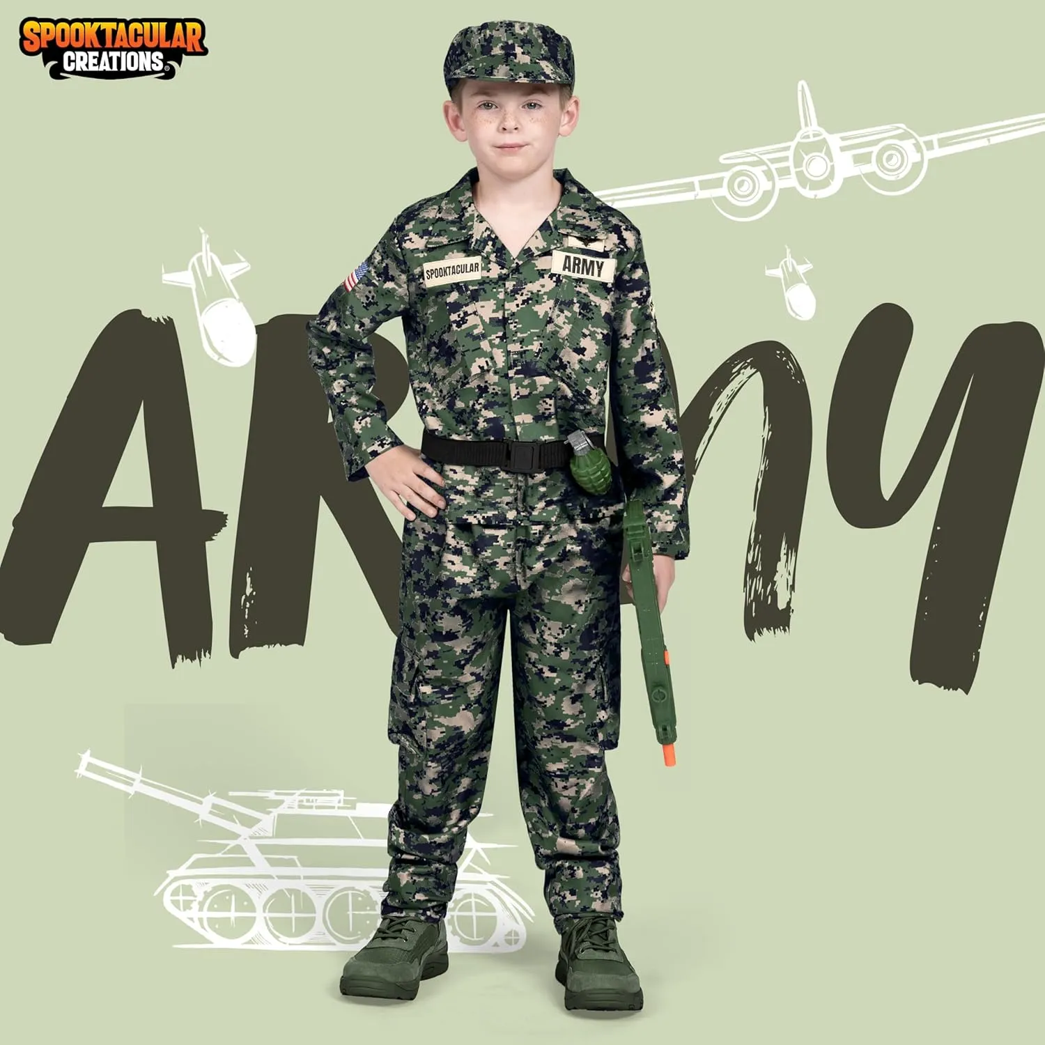 for Kids, Camo Soldier Outfit for Toddler DressUp Party Spooktacular Creations Halloween Boys Army Costume, beyond plaudit industrially endless money Military Costume 