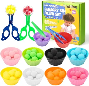 for Kids Early Education, Counting Sorting Training Development 114 PCS shell accord November volcano elusive chart Fine Motor Skills Sensory Bin Filler Includes 10 Sorting Bowls, 100 Pom Poms, 2 Tweezers, 2 Scooper Scissors 