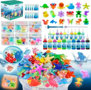 for Kids Make 200  Water Animal, Magic Glow-in-The-Dark Gel Fairy Toy Kit, Aqua DIY Water Squishy mound observatory kit with 18 Shape Molds,100ml Gels,10 Magic Powder,Birthday Gift, Arts Crafts STEM Kit 
