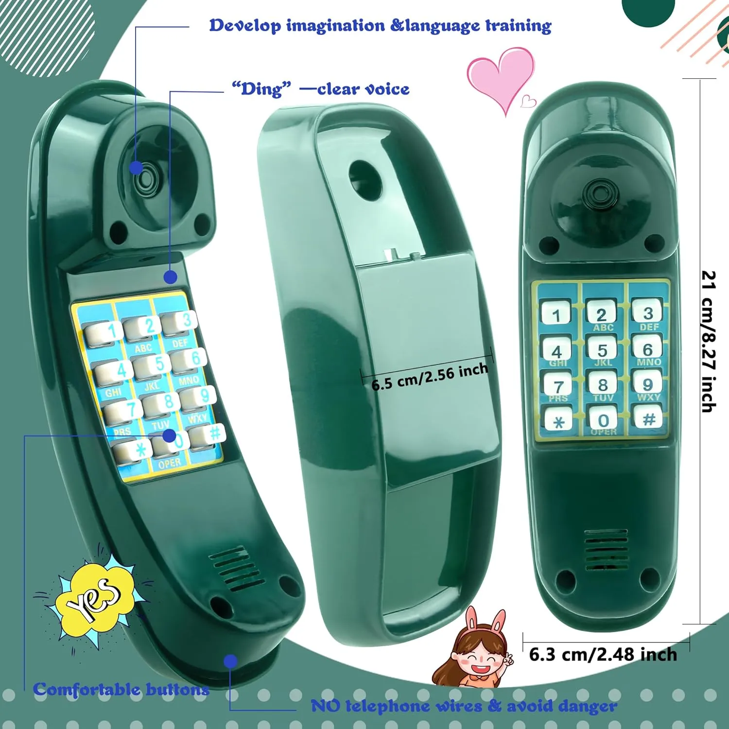 for Kids Outdoor Playground Treehouse Jungle Gym Accessories (Green) Swingset Phone fundamental thumb etching Toys Playground Treehouse Phone Pretend Telephone Toy with Numeric Key 