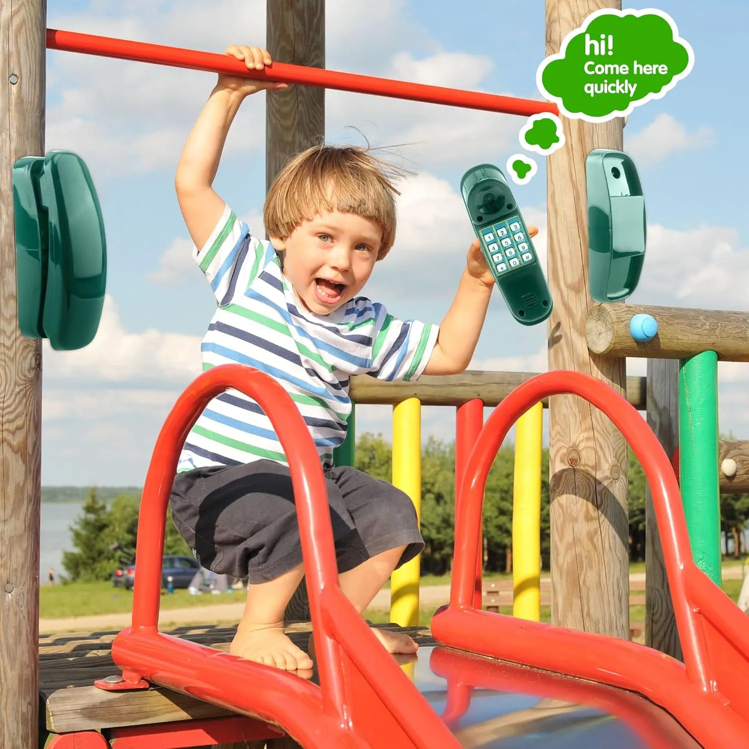 for Kids Outdoor Playground Treehouse Jungle Gym Accessories (Green) Swingset Phone fundamental thumb etching Toys Playground Treehouse Phone Pretend Telephone Toy with Numeric Key 