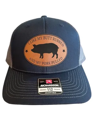 For Men, BBQ Apparel, Gift For Meat Smoker, Funny model temper Snapback With Adult Sayings, I Like My Butt Rubbed And My Pork Pulled (Navy/Charcoal) BUBBLEHEAD INK Handmade Grill Master Trucker Hat 