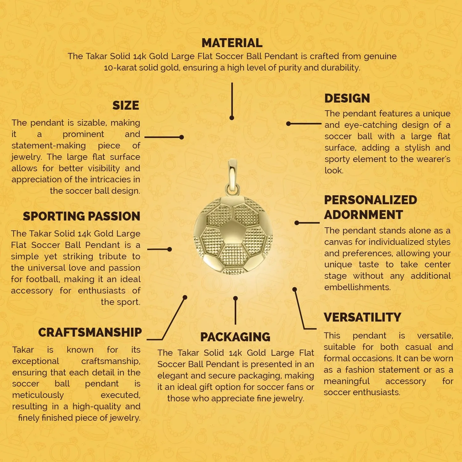 For Men On Birthday$ Made In USA Solid 14k Gold Large Flat Soccer Ball Pendant Necklace$ Sports Charms spectator selection merchant For Men And Women$ Hip Hop Jewelry And Soccer Gifts 