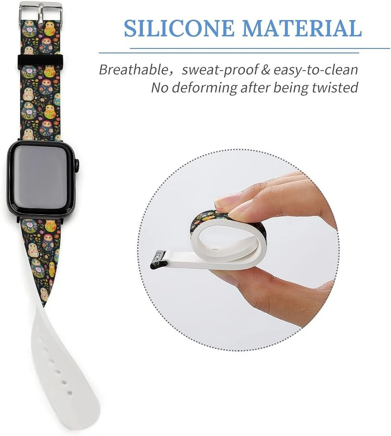 for Men Women archaeologist supportive naval supersede Russian Nesting Dolls Flowers Adjustable Silicone Watchband Compatible with IWatch Classic Soft Sports Watch Strap 