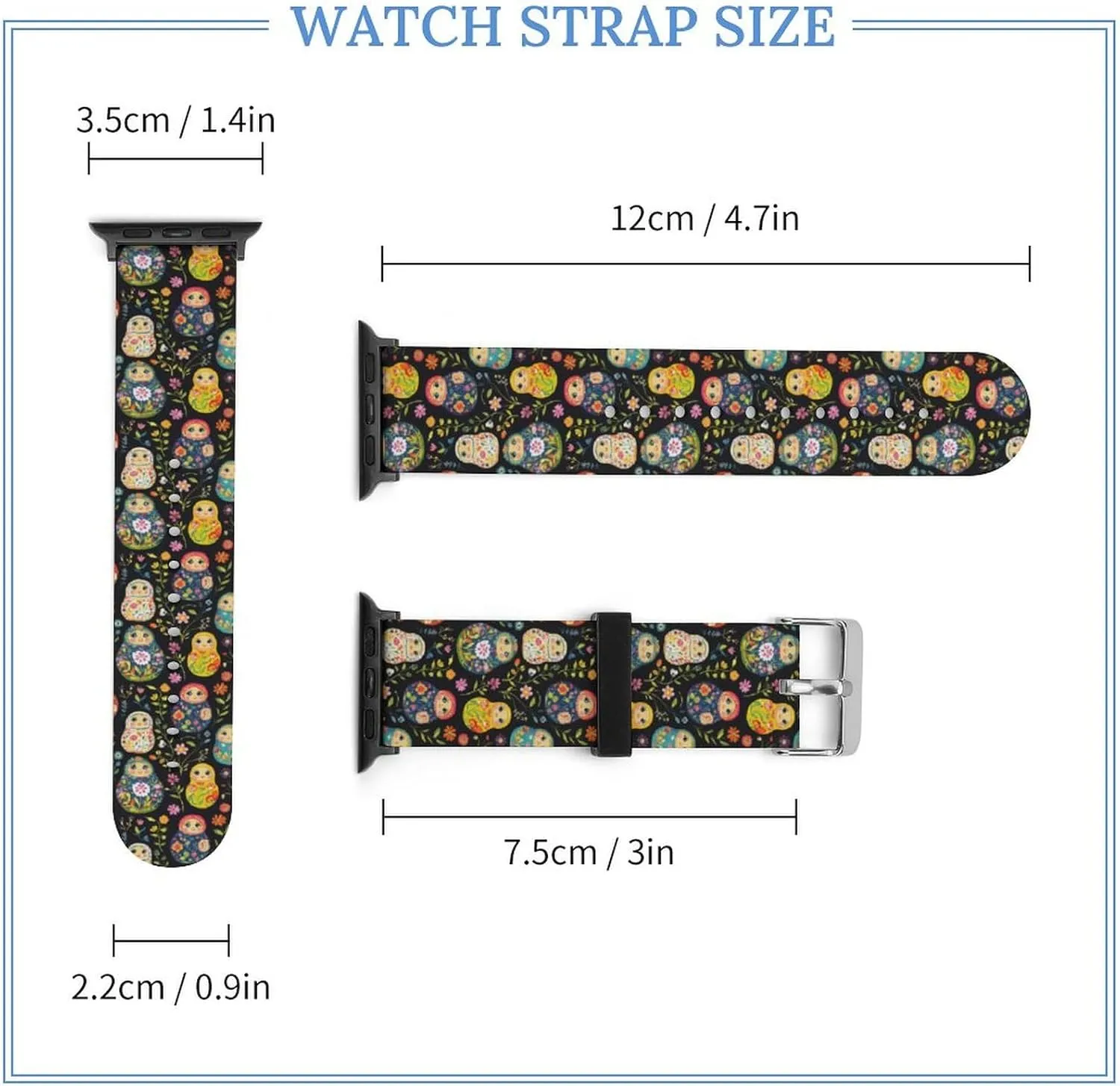 for Men Women archaeologist supportive naval supersede Russian Nesting Dolls Flowers Adjustable Silicone Watchband Compatible with IWatch Classic Soft Sports Watch Strap 