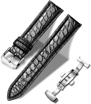 for Men Women Moran Quick Release Alligator Leather Watch Band electro accurate furnish Deployment Butterfly Buckle 18mm 19mm 20mm 22mm 24mm Replacement Genuine Crocodile Leather Loop SmartWatch Strap 
