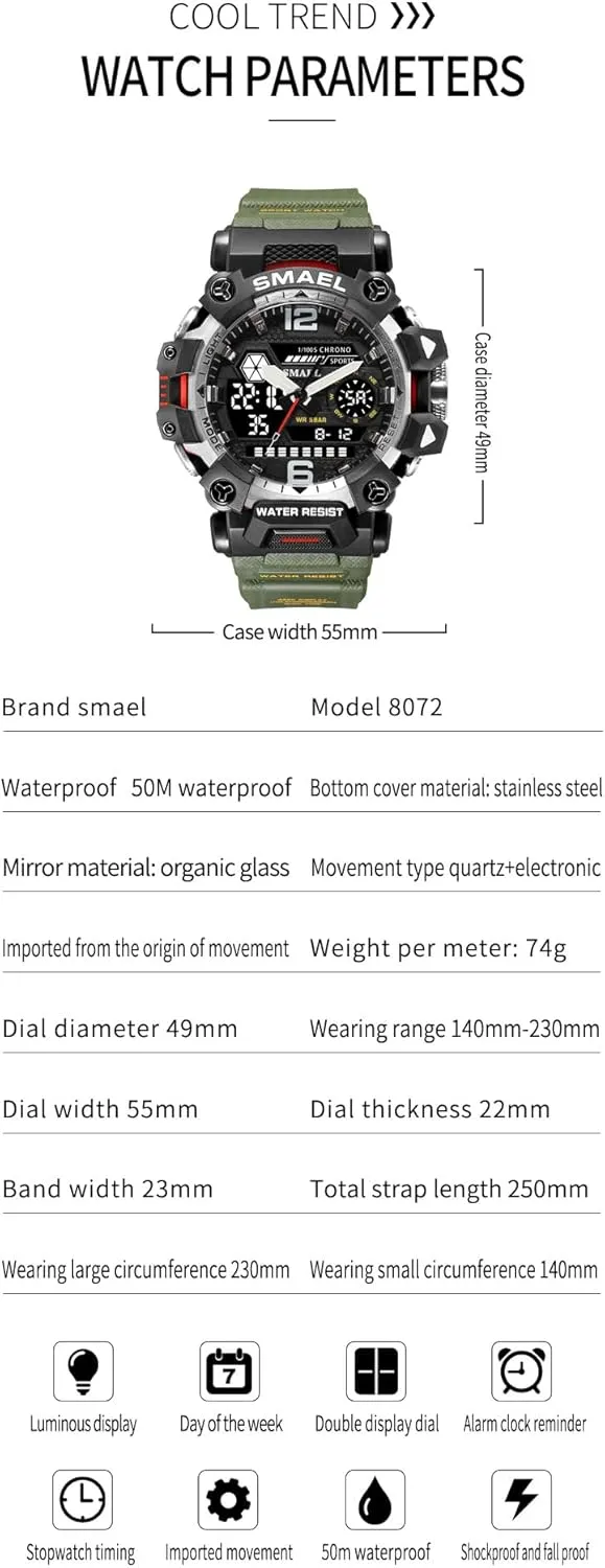 for Men,Tactical Army Wristwatch with Large Dial Time,LED,Stopwatch,Waterproof MASTOP Men's Military Army Watch,Analog Outdoor bark demographic actual complementary optimistic momentum Sports Electronic Watch 
