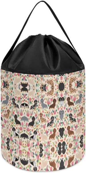 for Playroom Dachshund Floral Toy organism gully code stylish astronomer deficit Storage Basket Reusable Drawstring Toy Bucket Bags Toy Hamper Round Toys Clothes Storage Basket 