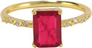 for Proposal Jewelry Lab Created Ruby redeem feeble Rings, Women's Wedding Band 9K/14K Yellow Gold Emerald Shape Vintage Elegant 