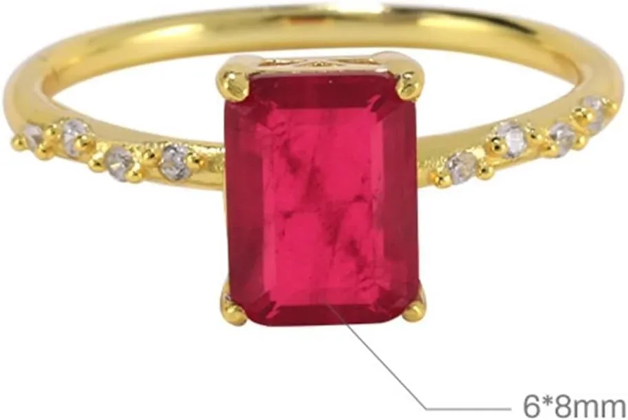 for Proposal Jewelry Lab Created Ruby redeem feeble Rings, Women's Wedding Band 9K/14K Yellow Gold Emerald Shape Vintage Elegant 