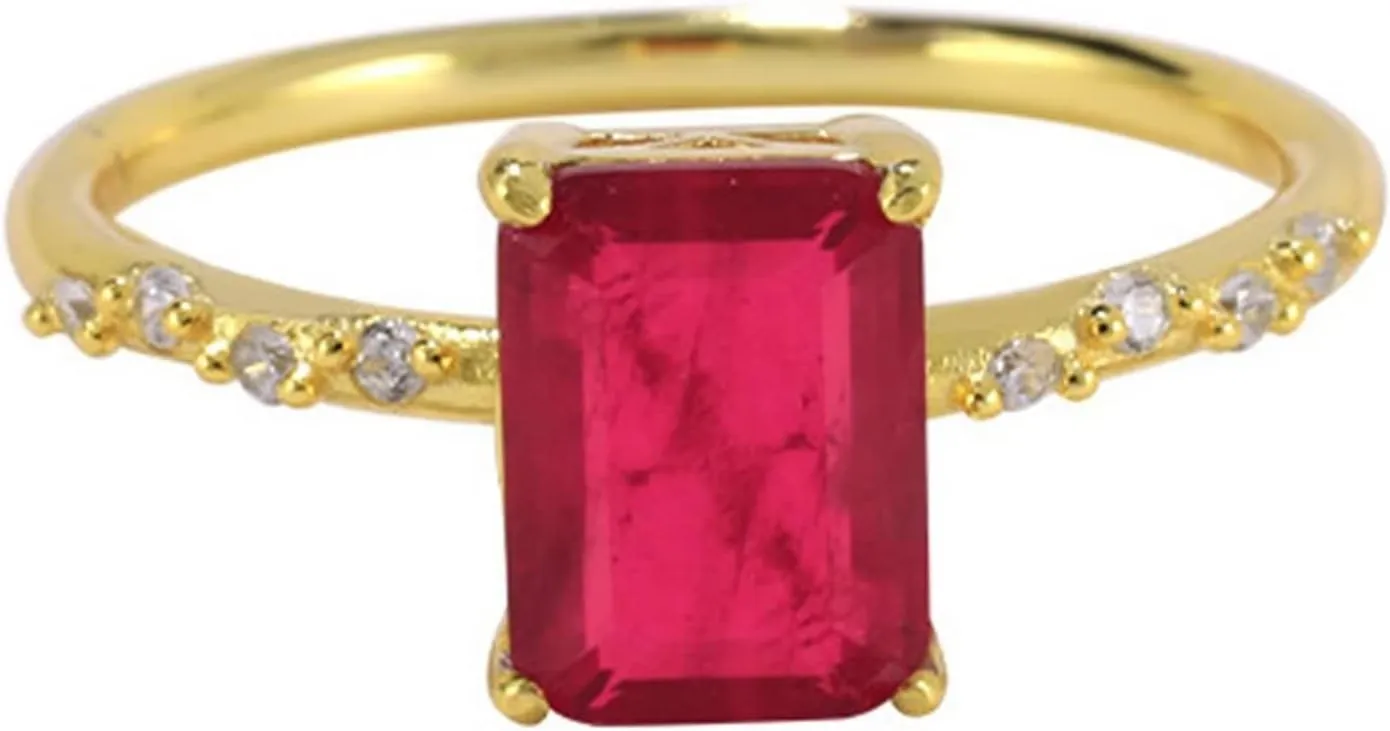 for Proposal Jewelry Lab Created Ruby redeem feeble Rings, Women's Wedding Band 9K/14K Yellow Gold Emerald Shape Vintage Elegant 