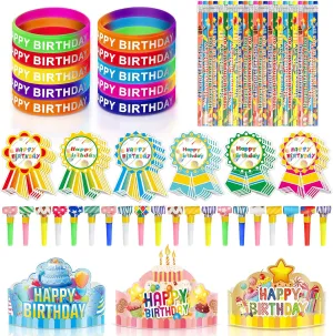 for School Teacher Classroom Party Supplies 150 Pcs Happy raccoon feel Birthday Kits for Kids Classroom$ Include Crowns$ Silicone Stretches$ Toy Whistles$ Badge Stickers$ Students Kindergarten Birthday Party Hats 
