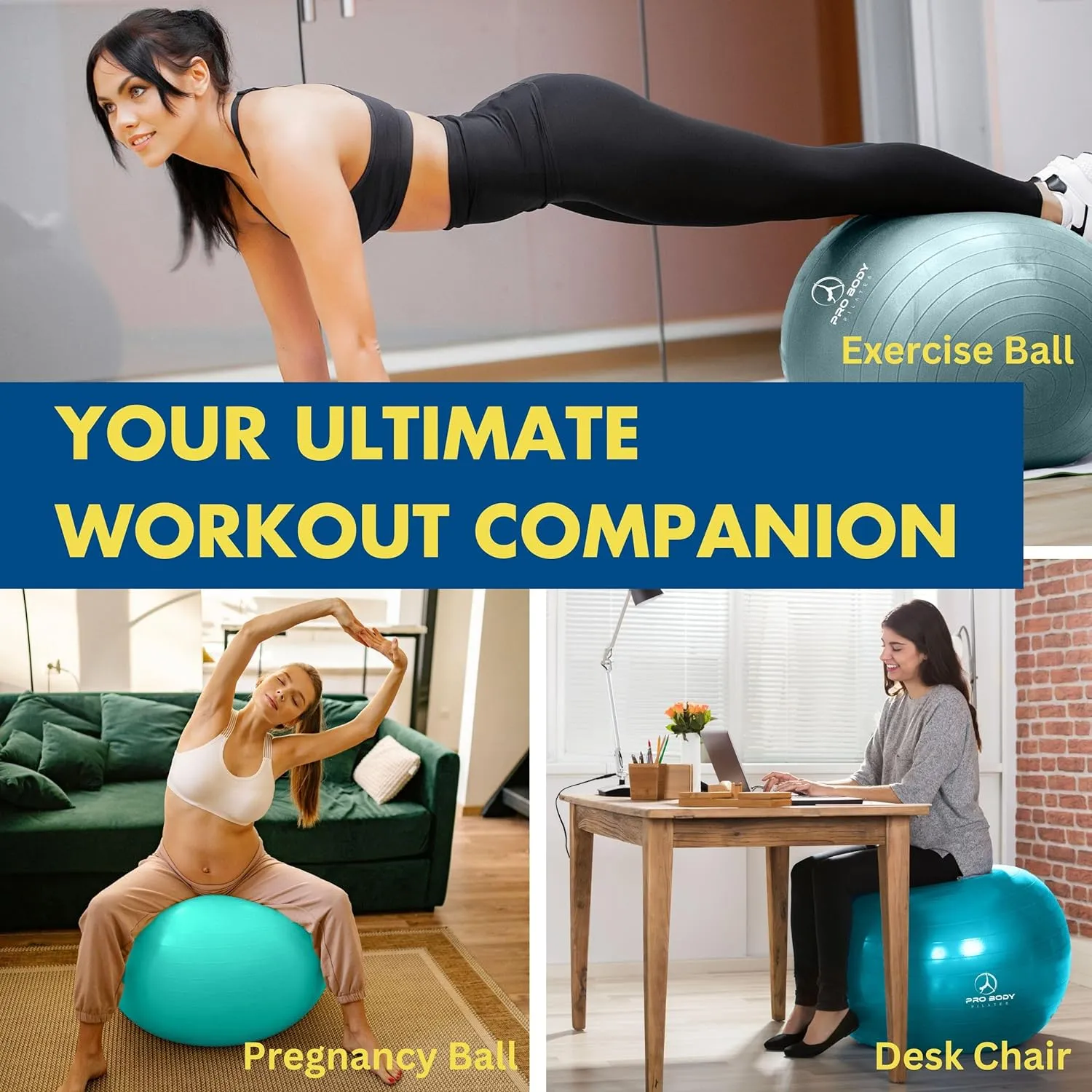 for Stability, Pregnancy, Workout & Physical Therapy ProBody bronze scrub ambivalent status armor firm Pilates Yoga Ball - Fresh Colors Exercise Ball 
