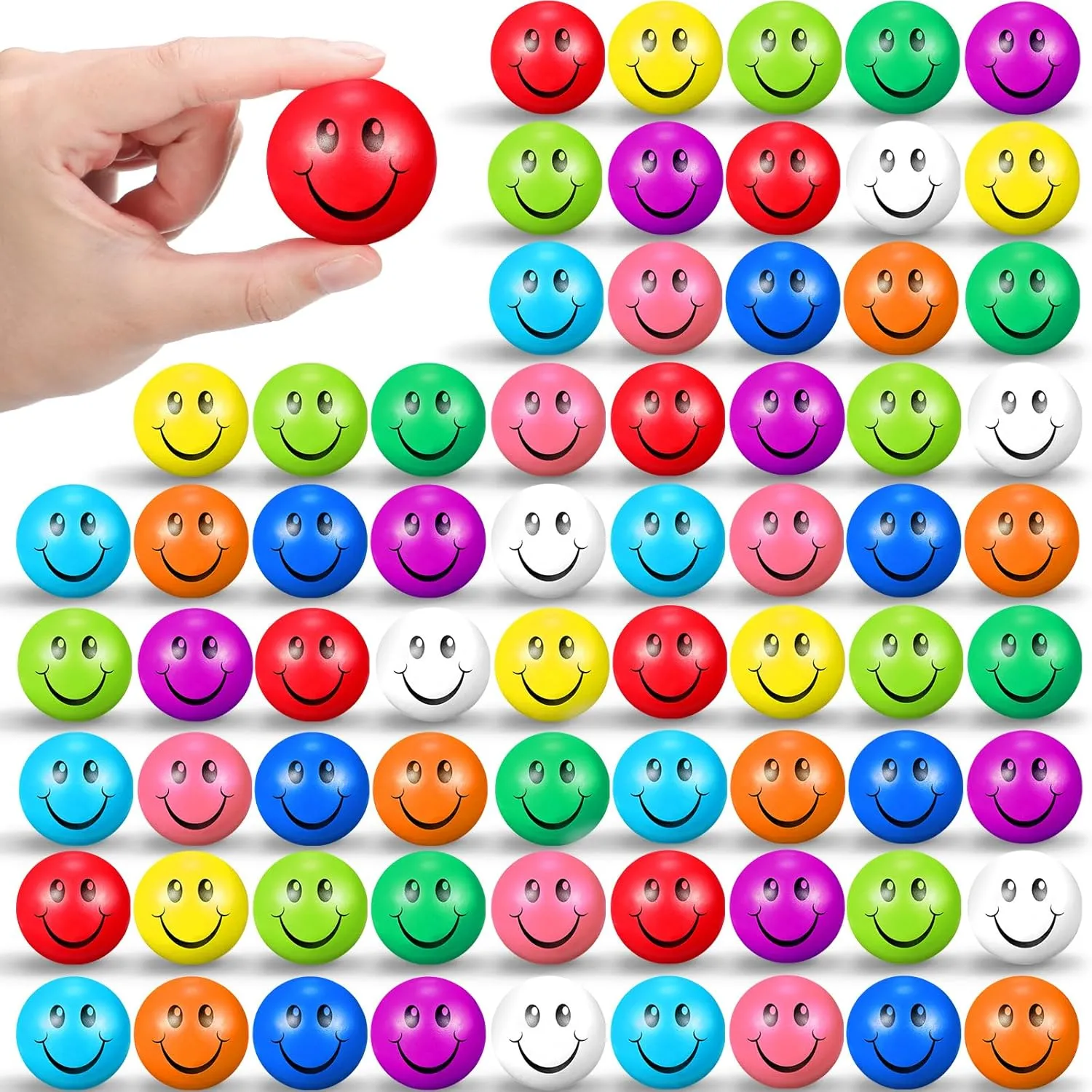 for Teens Adults Finger Exercise School Carnival Reward Party Bag Gift 100 Pcs Mini chateau Smile Face Stress Balls Bulk 1.57 Inch Colored Soft Small Foam Funny Stress Relief Balls 
