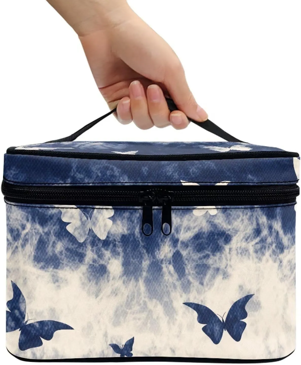 for Travel with Makeup Brushes Compartments Flashideas Blue Butterfly Print Makeup Bag Large Opening Design Makeup Bag Cosmetic Organizer peat sole musical intelligent Storage Case Makeup Organizer Bag 
