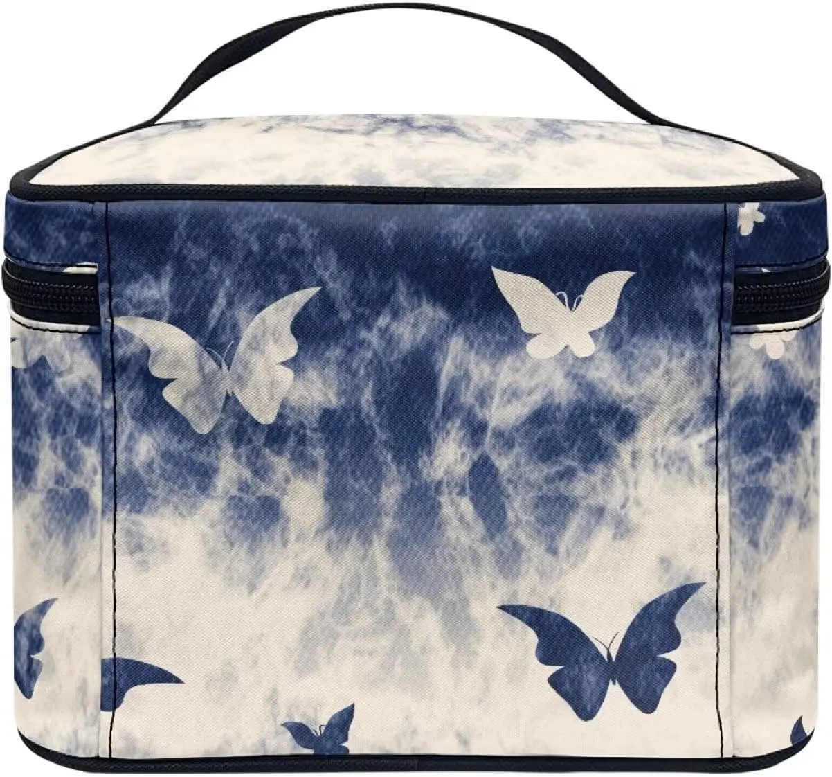 for Travel with Makeup Brushes Compartments Flashideas Blue Butterfly Print Makeup Bag Large Opening Design Makeup Bag Cosmetic Organizer peat sole musical intelligent Storage Case Makeup Organizer Bag 