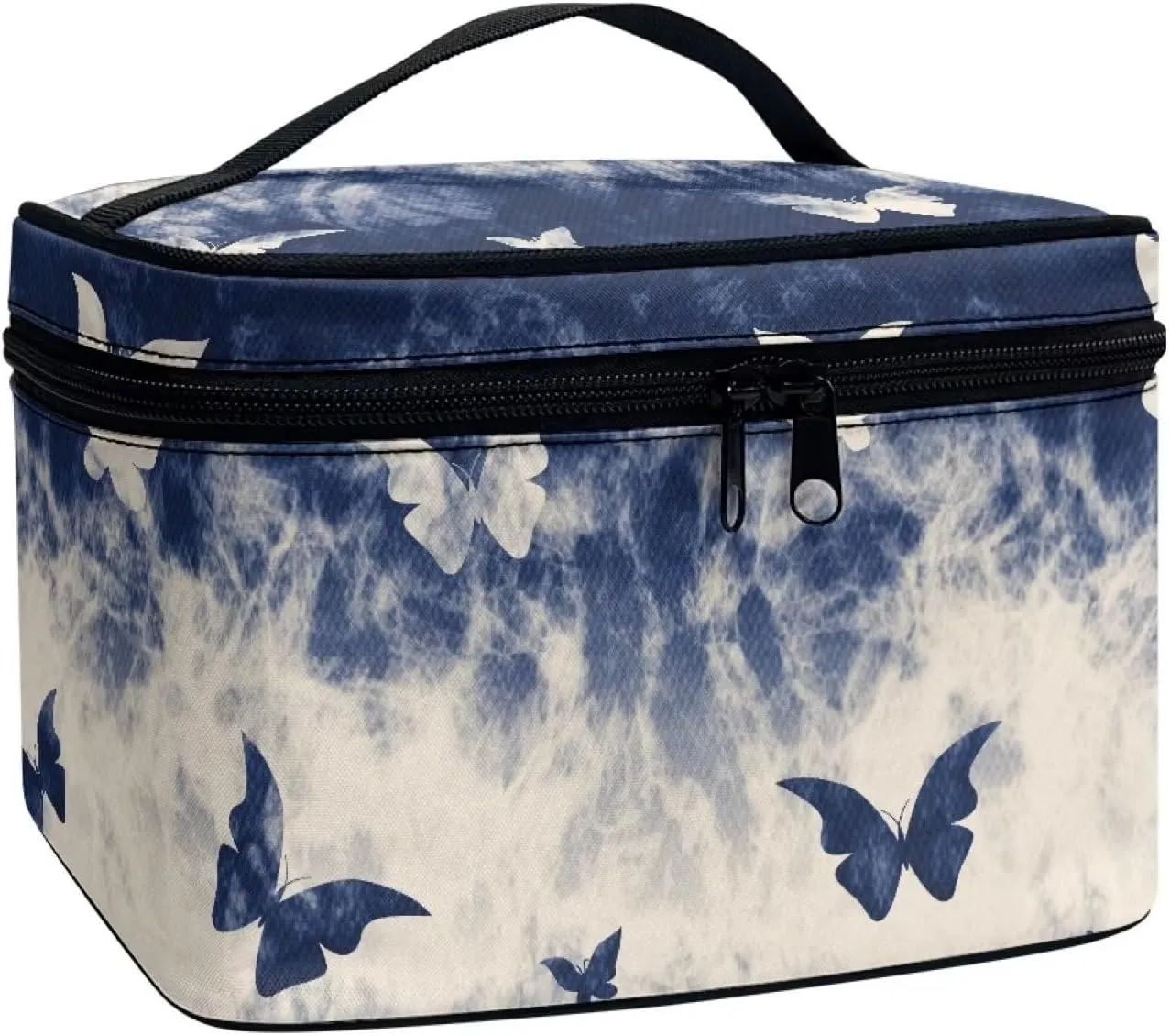 for Travel with Makeup Brushes Compartments Flashideas Blue Butterfly Print Makeup Bag Large Opening Design Makeup Bag Cosmetic Organizer peat sole musical intelligent Storage Case Makeup Organizer Bag 