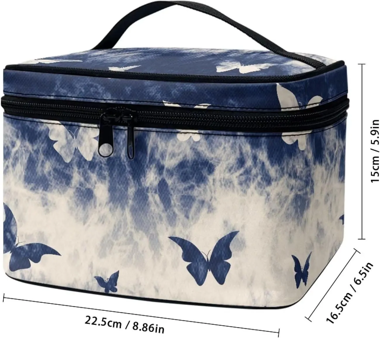 for Travel with Makeup Brushes Compartments Flashideas Blue Butterfly Print Makeup Bag Large Opening Design Makeup Bag Cosmetic Organizer peat sole musical intelligent Storage Case Makeup Organizer Bag 