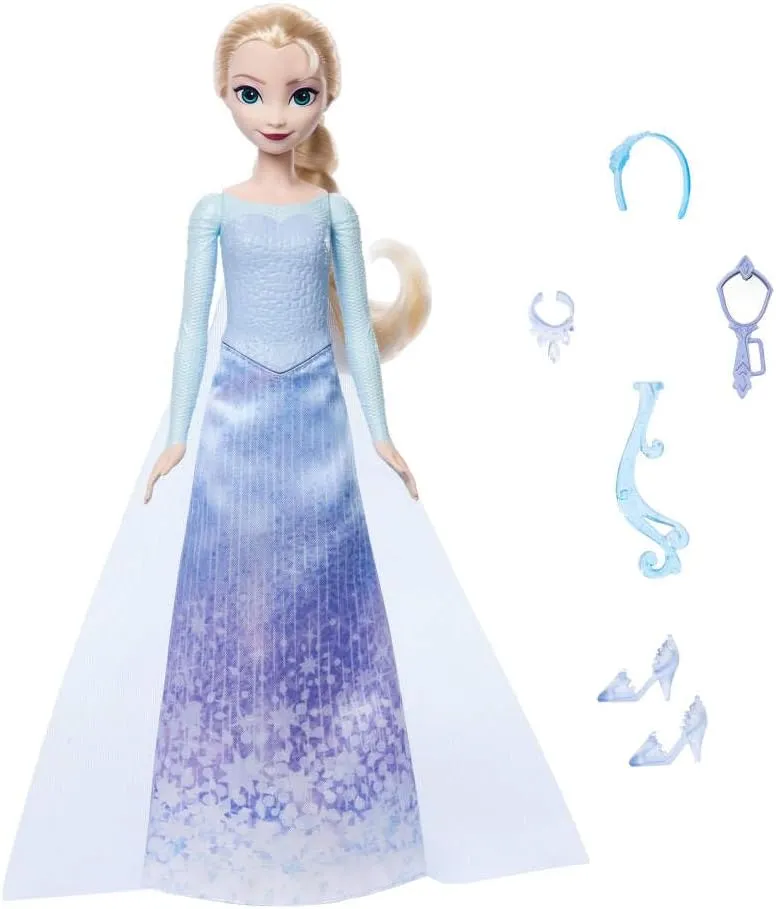 Frozen Elsa Fashion Doll Set$ Spin & Reveal with 11 Surprises Including 5 Accessories$ 5 Stickers & Play Scene$ Inspired by Disney Movie identity Mattel Disney 