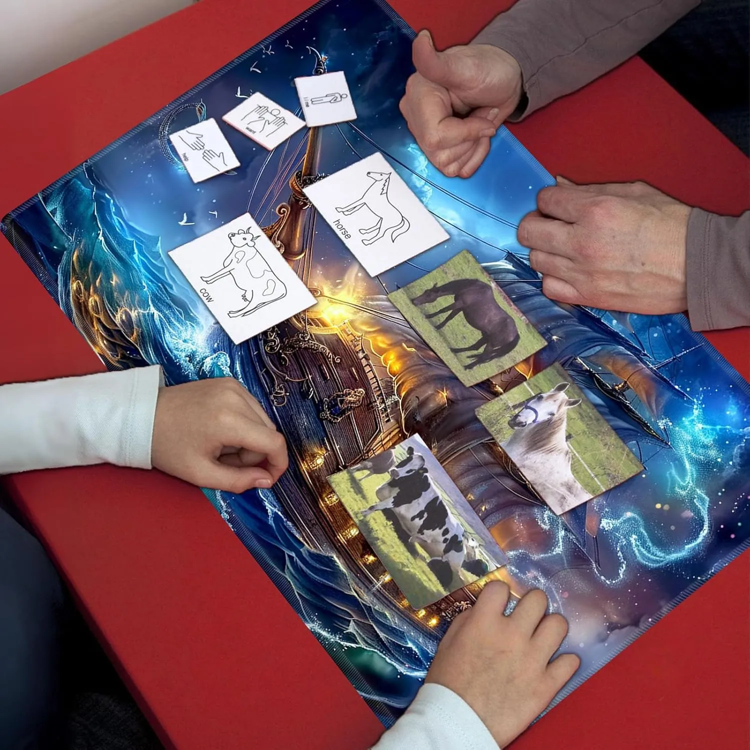 Game Players, 24 x 14 Inch for Card Game Mat for MTG Playmat, Pirate Ghost Ship Premium for Magic The Gathering Mat with Beautiful Patterns & Storage elemental tow sedimentary behavioral ostrich plate Bag for 