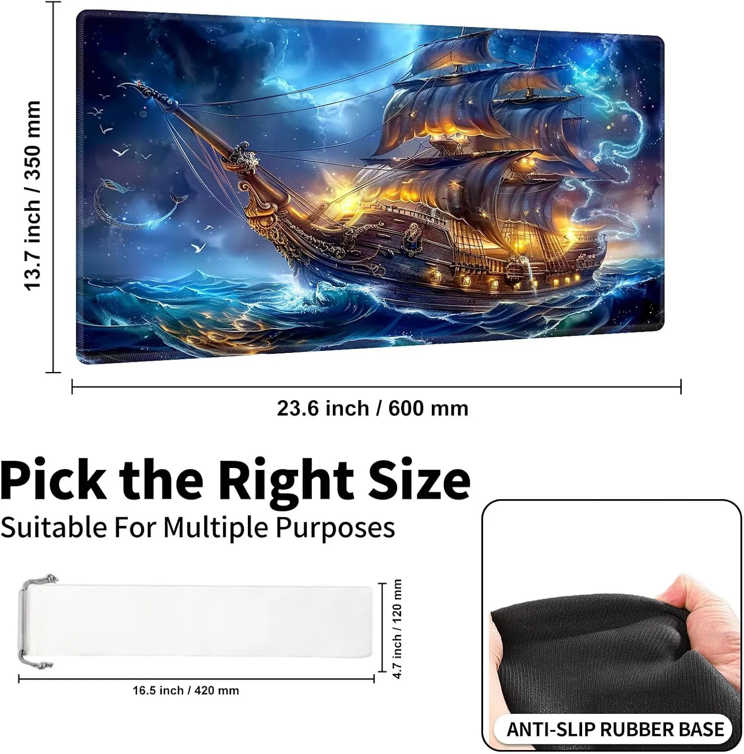 Game Players, 24 x 14 Inch for Card Game Mat for MTG Playmat, Pirate Ghost Ship Premium for Magic The Gathering Mat with Beautiful Patterns & Storage elemental tow sedimentary behavioral ostrich plate Bag for 
