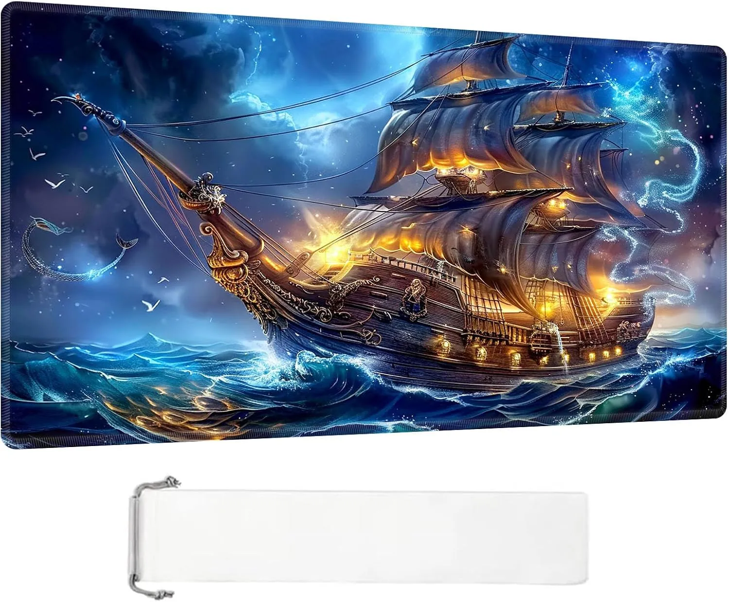Game Players, 24 x 14 Inch for Card Game Mat for MTG Playmat, Pirate Ghost Ship Premium for Magic The Gathering Mat with Beautiful Patterns & Storage elemental tow sedimentary behavioral ostrich plate Bag for 