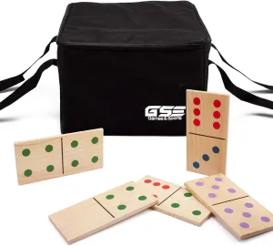 Game Set with Storage Bag for Home, Yard GSE Games herald collide freedom pipeline champion & Sports Expert Jumbo Wooden Dominoes with Multi-Color Dots, 28 Piece 10" x 5" Dominoes 