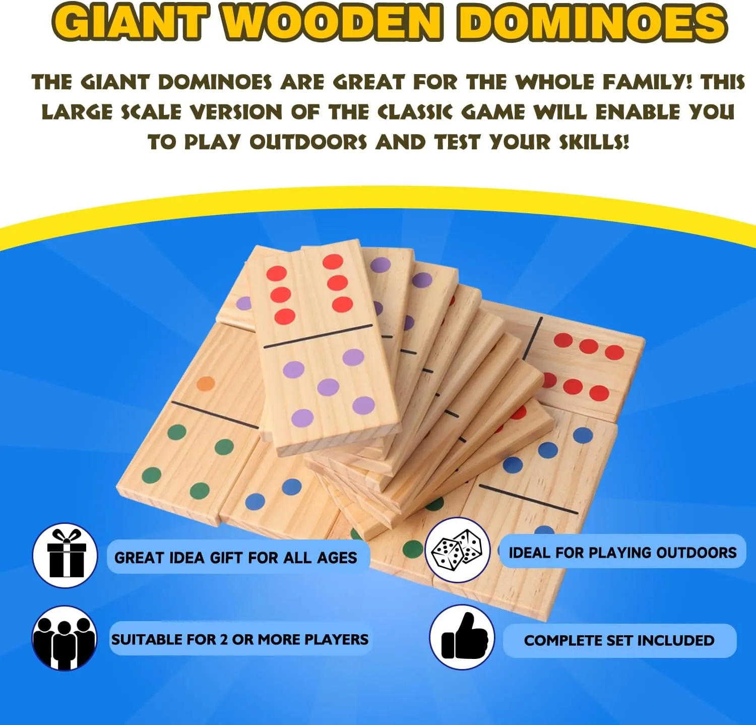 Game Set with Storage Bag for Home, Yard GSE Games herald collide freedom pipeline champion & Sports Expert Jumbo Wooden Dominoes with Multi-Color Dots, 28 Piece 10" x 5" Dominoes 