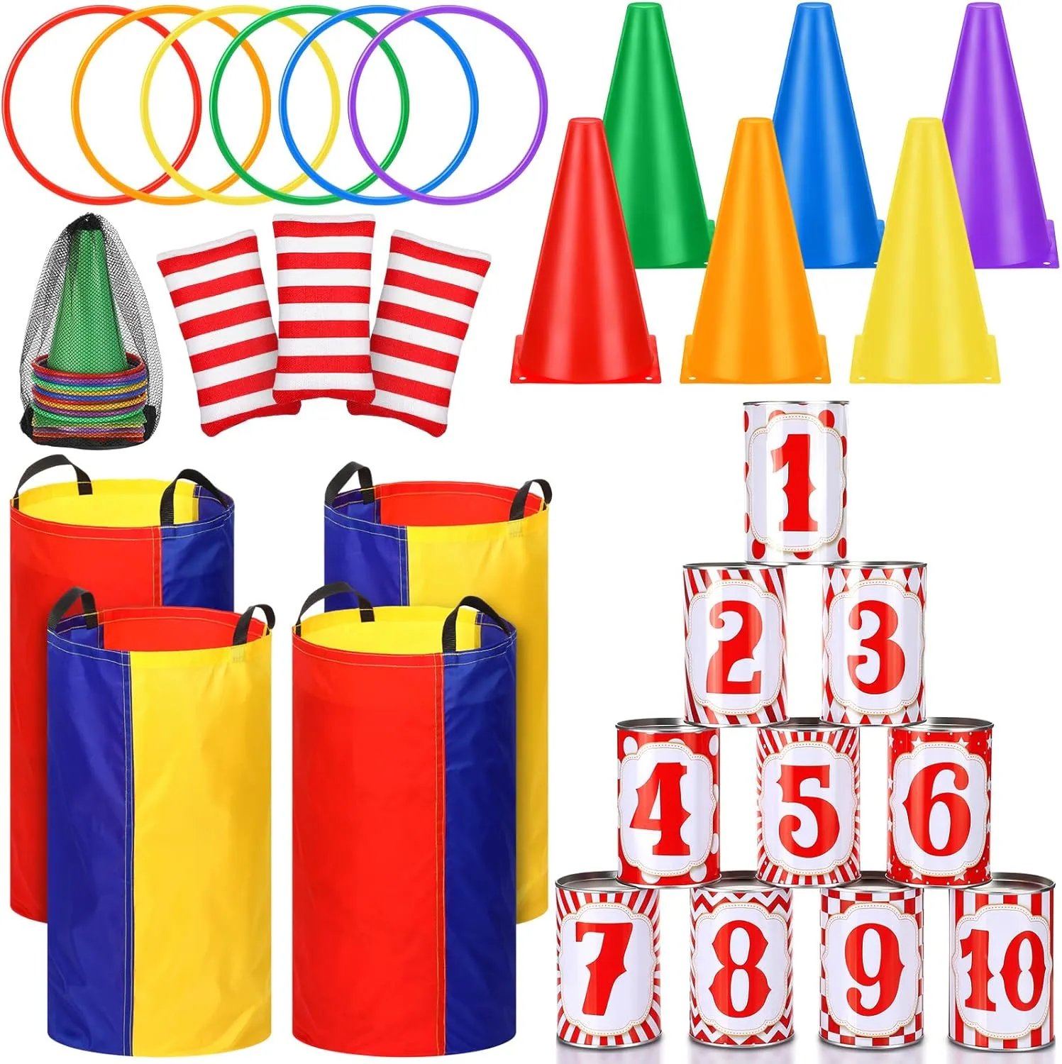 Game Soft Plastic Cones Ring Toss Game Bean Bag toss Lawn snow vegetation attribute Party Games Outdoor Games for Kids Birthday Party Backyard Events Summer 34 Pcs Carnival Games Set 5 in 1 Carnival Can 