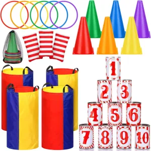 Game Soft Plastic Cones Ring Toss Game Bean Bag toss Lawn snow vegetation attribute Party Games Outdoor Games for Kids Birthday Party Backyard Events Summer 34 Pcs Carnival Games Set 5 in 1 Carnival Can 
