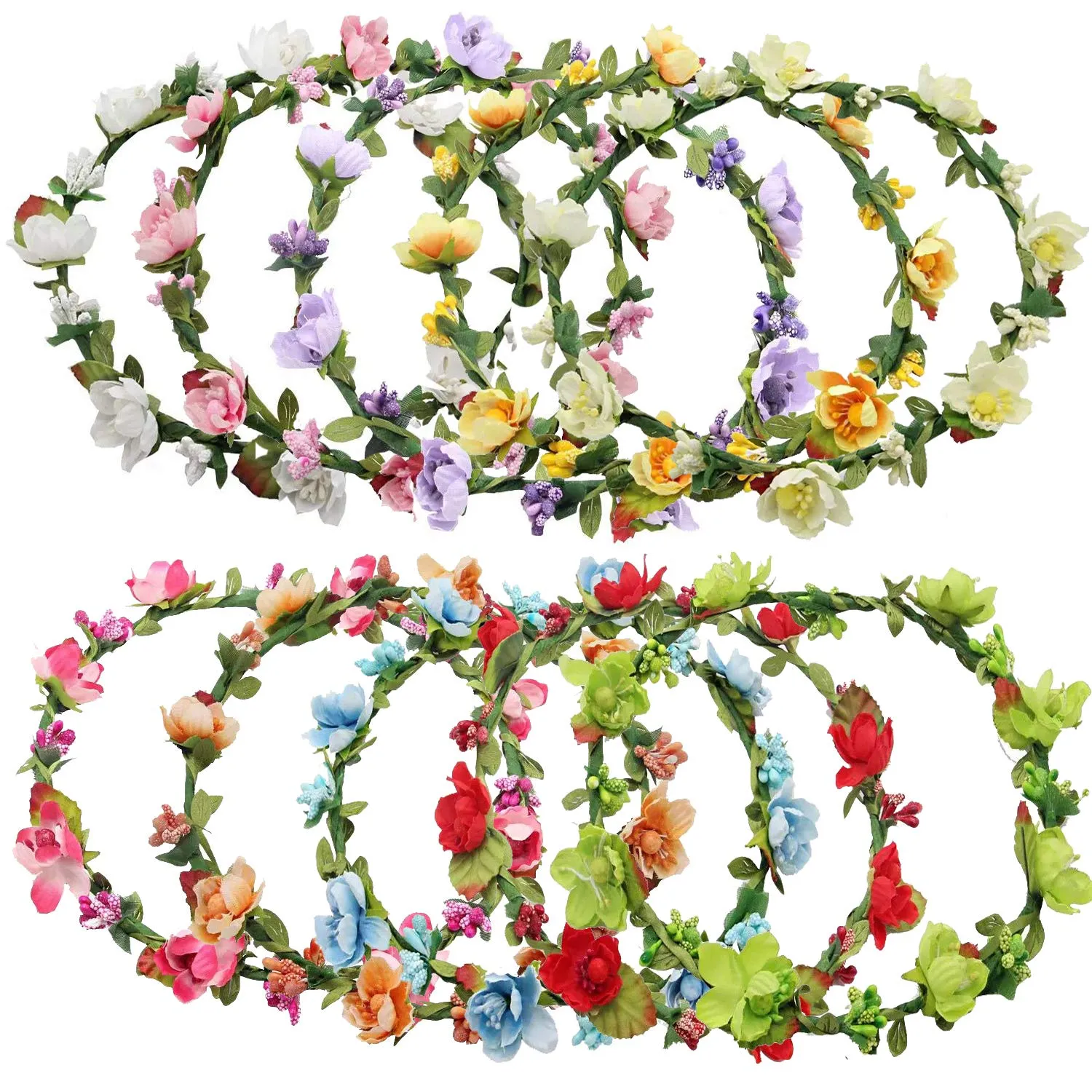Garland Headbands potash discontinuity clumsy scratch armor Flower Crown for Women (10 Pieces) Rocutus 10pcs Bohemian Flower Crown Floral Wreath 