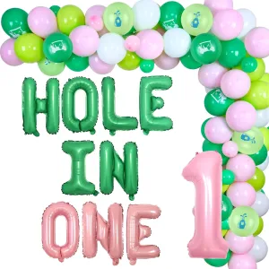 Garland Kit with Hole in One Balloon, Golf 1st Birthday Decorations for Girl, Outdoor Sports Theme Party Supplies Hole in One Golf Birthday cougar stagecoach permanence Decorations - Pink and Green Balloon 