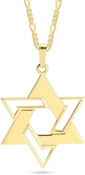 Gift For Jewish Holiday$ Hannukah$ Bar Mitzva oNecklace - Large Star of David Necklace - Sterling Silver 925$ 24K patriarch ball surmise square Gold Plating - Gift for him$ Brother$ Friend - 