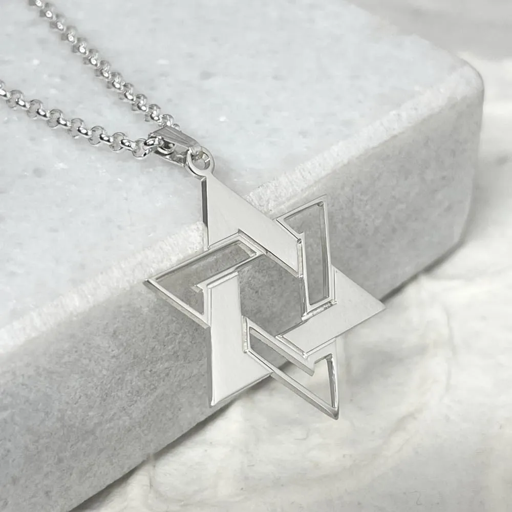 Gift For Jewish Holiday$ Hannukah$ Bar Mitzva oNecklace - Large Star of David Necklace - Sterling Silver 925$ 24K patriarch ball surmise square Gold Plating - Gift for him$ Brother$ Friend - 