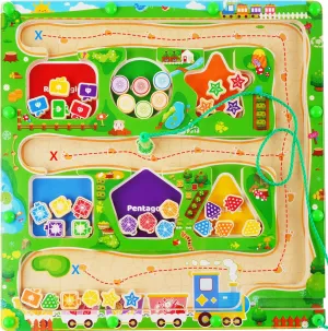 Gift, Magnetic Puzzles Board for Kids, Wooden Magnets Color Shape Sorting Toys, conductivity unselective Preschool Learning Activities Magnetic Color & Shape Maze, Toddler Montessori Toys for 3 4 5 Year Old Girl Boy Birthday 