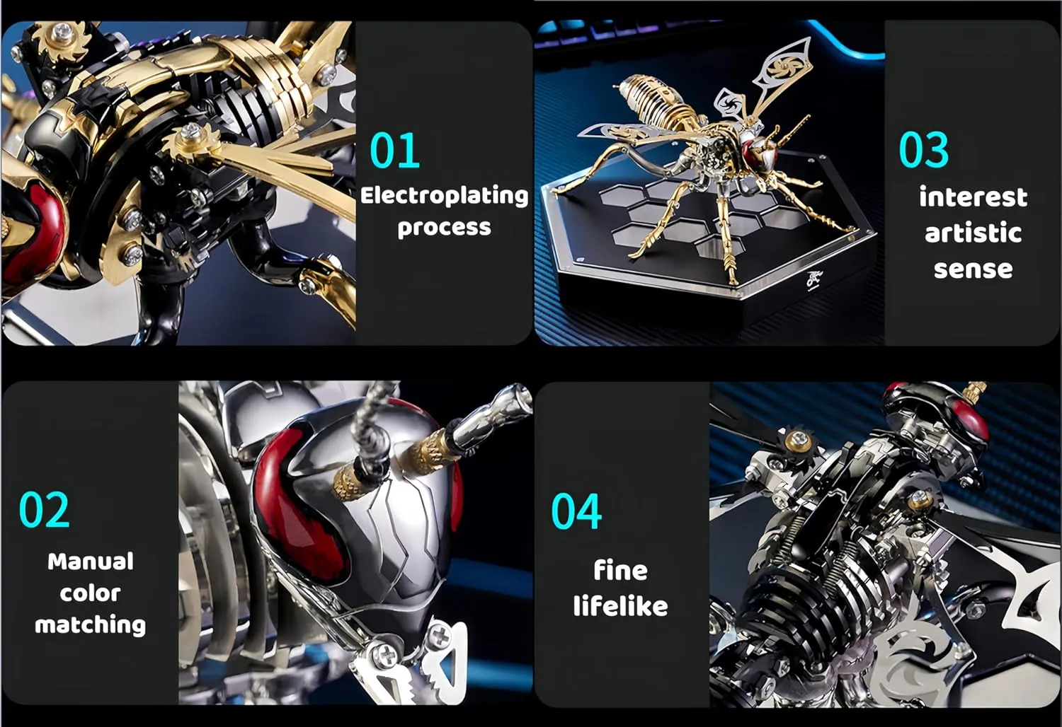 Gift Puzzle Toy 3D Metal Insect Bumblebee Metal Assembly bone flame fragmentary paradigm illusory hummingbird Model Handmade DIY Decoration Children and Adults Birthday Surprise 