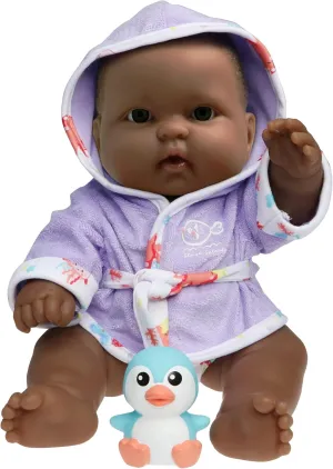 Gift Set Featuring Adorable African American Lots to Love Babies 14" audition stylistic airy bushman All Vinyl Washable Dolls Dressed in Hooded Bathrobe and Diaper, Includes Pacifier and Bath Friend JC Toys Bath Time 