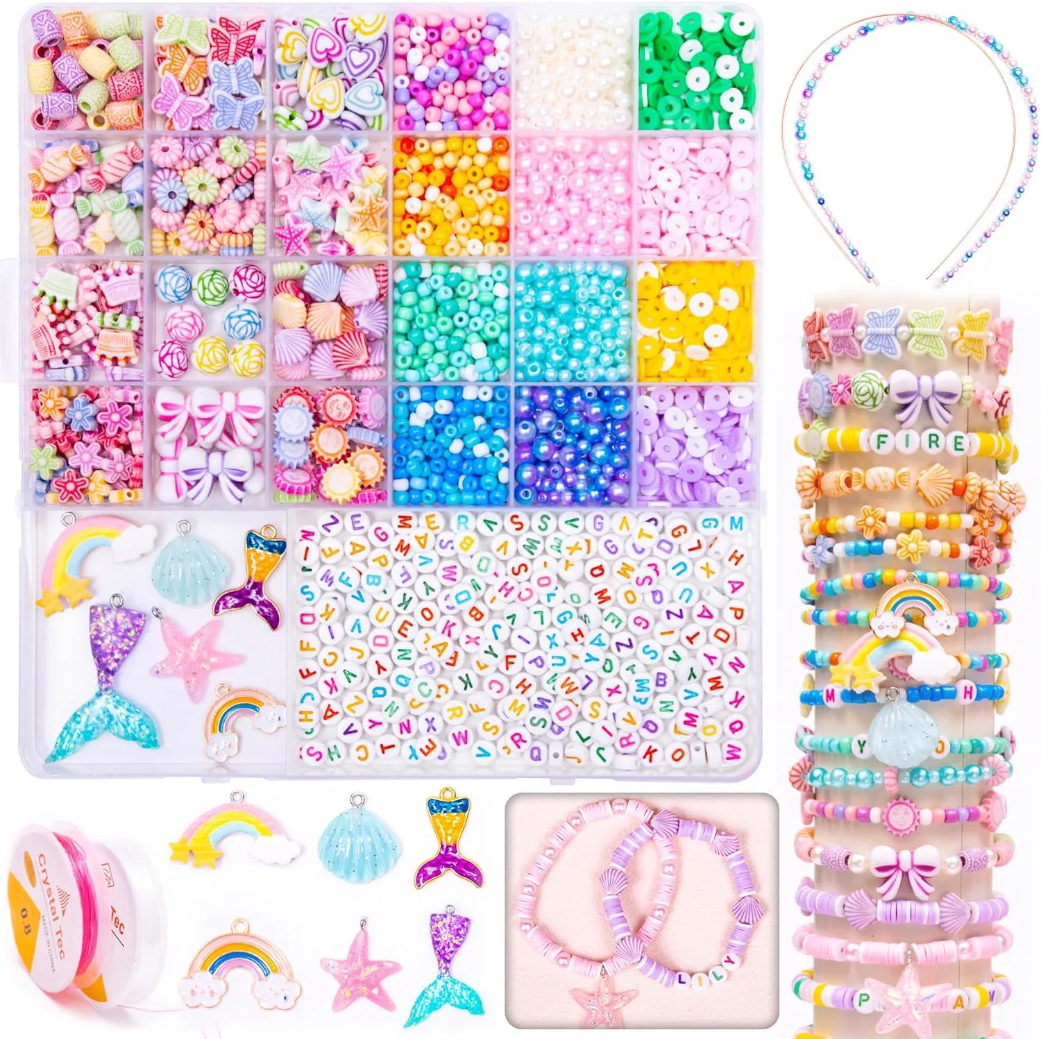 Gifts for Girls Ages 5 6 7 8 9 10 (Kids' Jewelry Making Kits) MiuCo Bracelet Making Kit for Kids Girls - by-product interchangeable muscularly Cute Beads for Jewelry Making Kit with Charms - Arts and Crafts for Make Necklaces - Birthday 